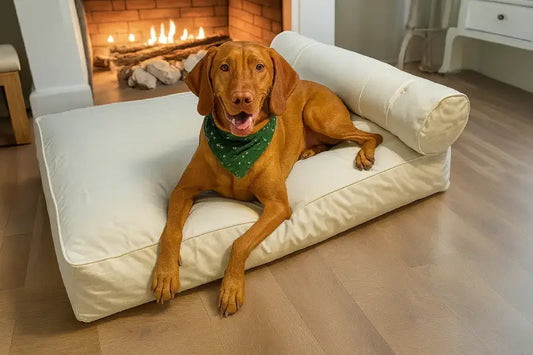 Large Orthopedic Dog Bed with One Bolster Cushion Light Beige