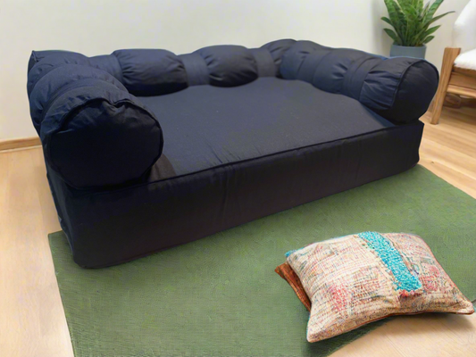 Large Eco Dog Couch with three bolster cushions featured in black